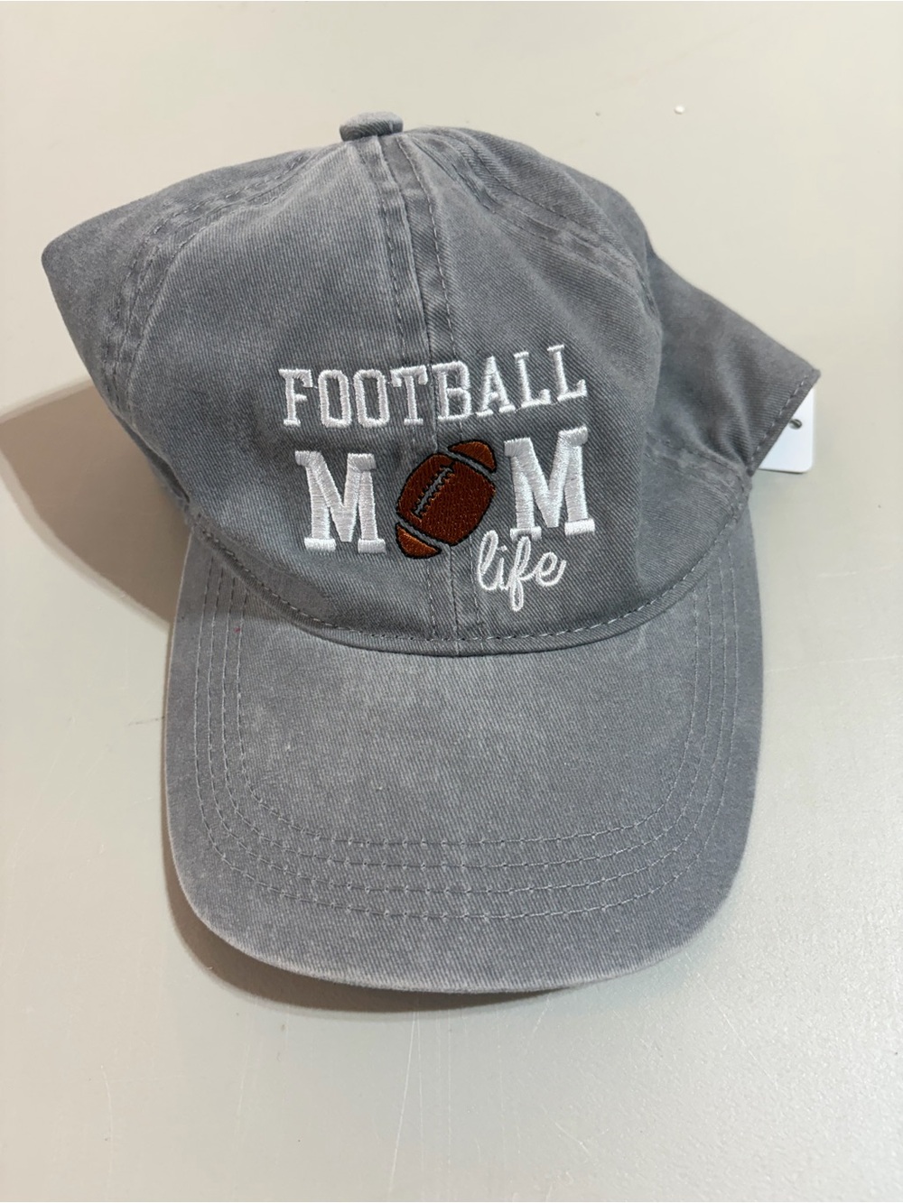 Gray 'Football Mom Life' Embroidered Baseball Cap